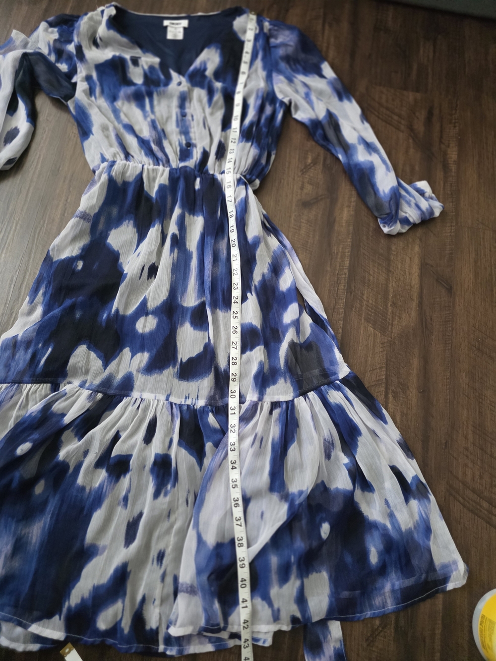 DKNY Blue Tie-Dye V-Neck Tiered Midi Dress - Picture 3 of 6